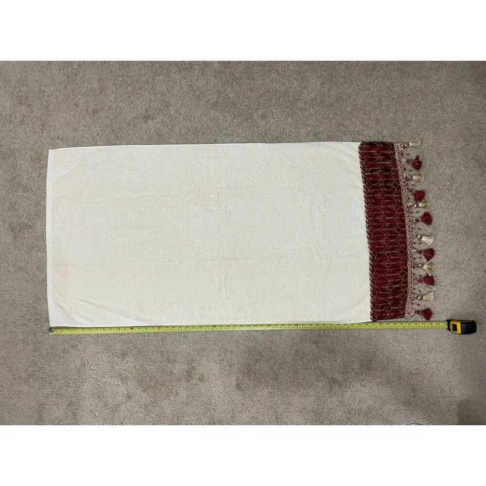 Croscill Burgundy Gold Hand Bath Towel Set Tassel Fringe Bead Damask Decorative